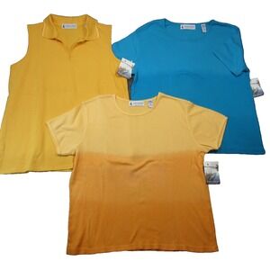 Vtg Marsh Landing Lot of 3 Shirts XL Yellow Blue Cotton Waffle Ribbed Casual NEW